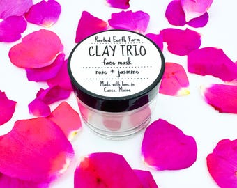 Rose Jasmine Clay Face Mask, Plant Based Herbal Blend