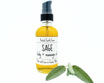 Sage Body and Massage Oil, Common Sage Infused Oil, Natural Moisturizing Skin Care