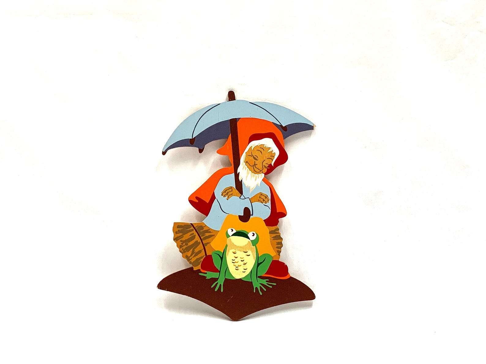 Rare German Mertens Kunst Fairytale 'Weather Prophet' Wood Dwarf & Frog Wall Plaque