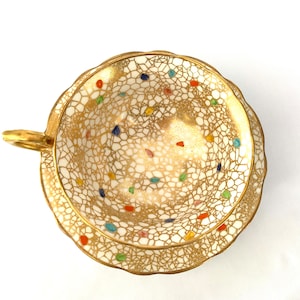 Vintage Hammersley 'Carnival' Teacup Gold Filigree Hand Painted Enamel Dots