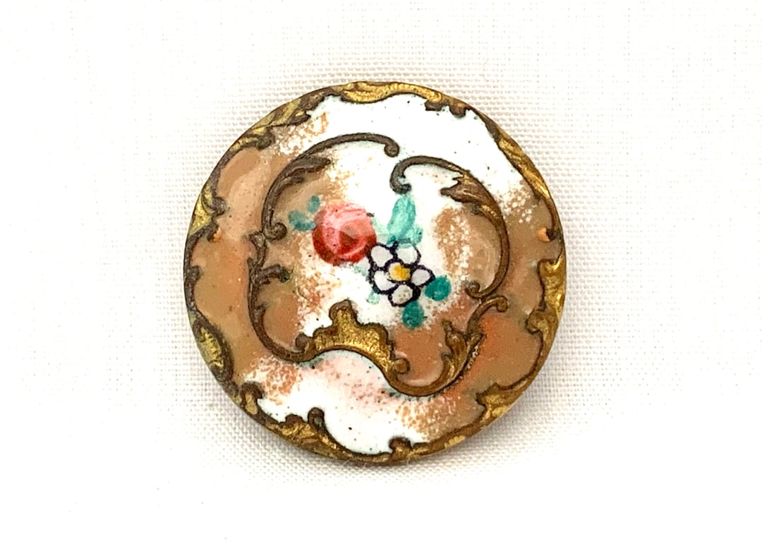 Antique Hand Painted Champleve Enamel Metal Button Rose Cloisonne ...