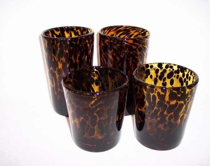 HAND BLOWN AMBER Glass Drinking Glasses Leopard Animal Etsy
