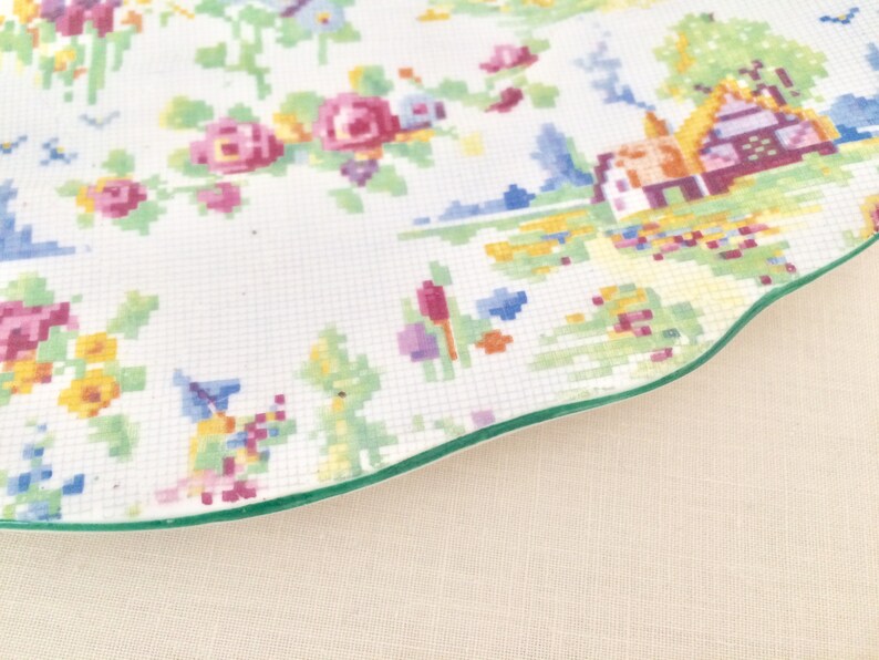 ROYAL ALBERT LADY Gay Chintz Cake Plate wGreen Edge