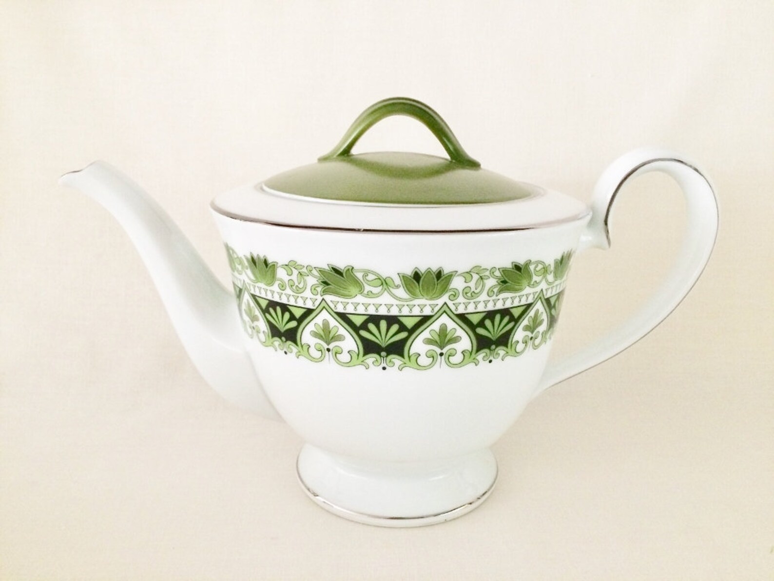 RARE NORITAKE GREEN & White Teapot Vintage 1960's Etsy