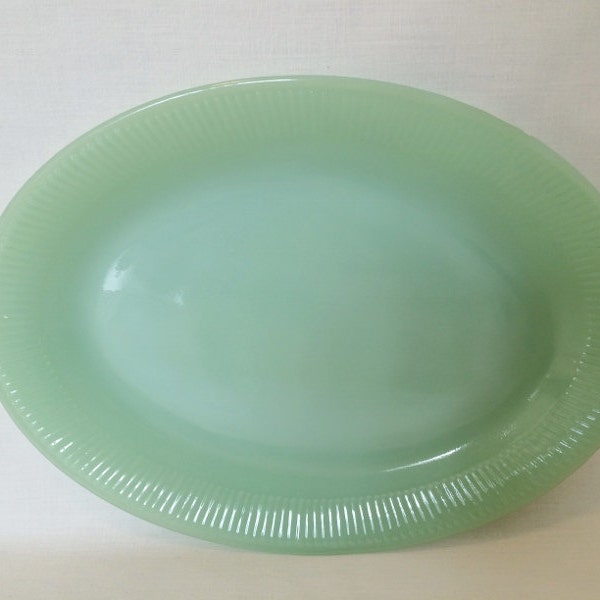 FIRE KING GREEN Jadite Platter - Jane Ray Pattern - 1940's