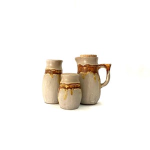 Vintage Laurentian Pottery Tundra Syrup Jug - Salt Pepper Shakers Canadian Pottery Rustic Country