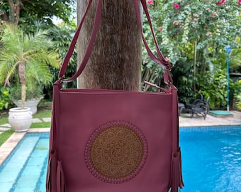 pink leather boho bag