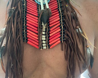 native american red  mini bone chest-piece