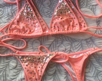 Shimmer peach gstring bikinis