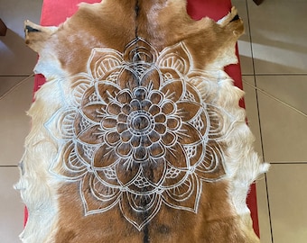 Mandala design handcarved goat skin