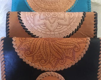 Genuine leather mandala wallets