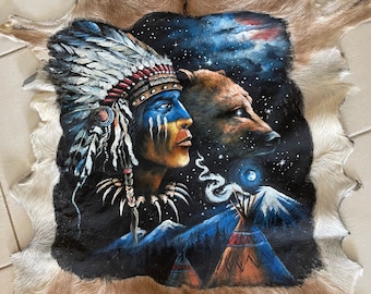 Native American Indian - handpainted goathide.