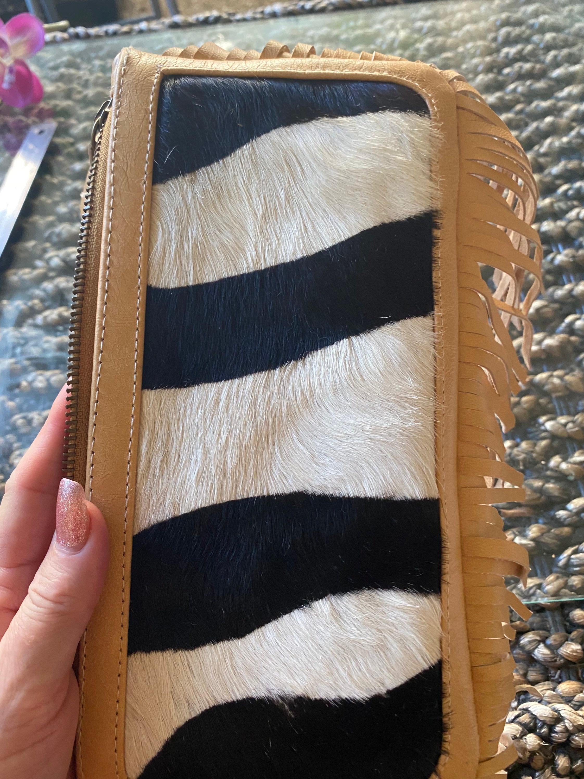 Cow hide and leather wallet