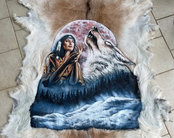 Hand painted goat hide