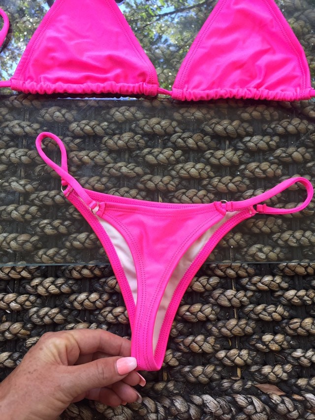 Neon Pink Gstring Thong Bikinis Etsy 