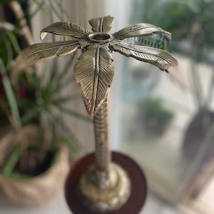 Large brass palm tree candlestick holder