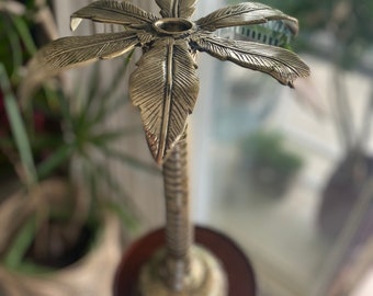 Large brass palm tree candlestick holder