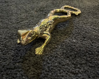 Engraved brass frog bottle opener