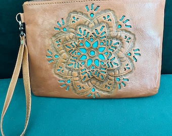 Leather mandala wallet. / purse.