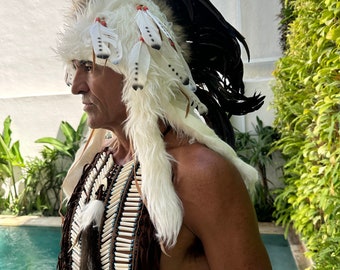 mohawk style headdress  black and white