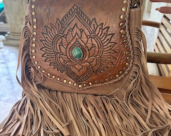 leather fringe boho bag