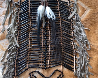 Hand Carved Bone Beaded Chest Plate - Indian Inspired