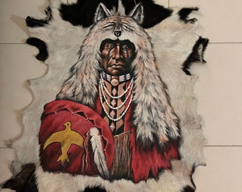 Hand painted goatskin. Indian chief