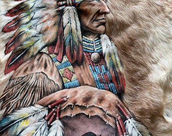 Native American Hand painted big chief goat hide