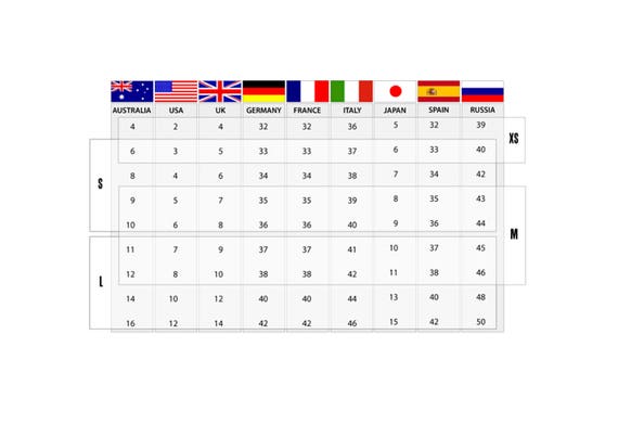 Etsy Size Chart