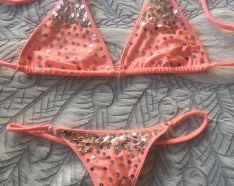 Peach shimmer g string bikini