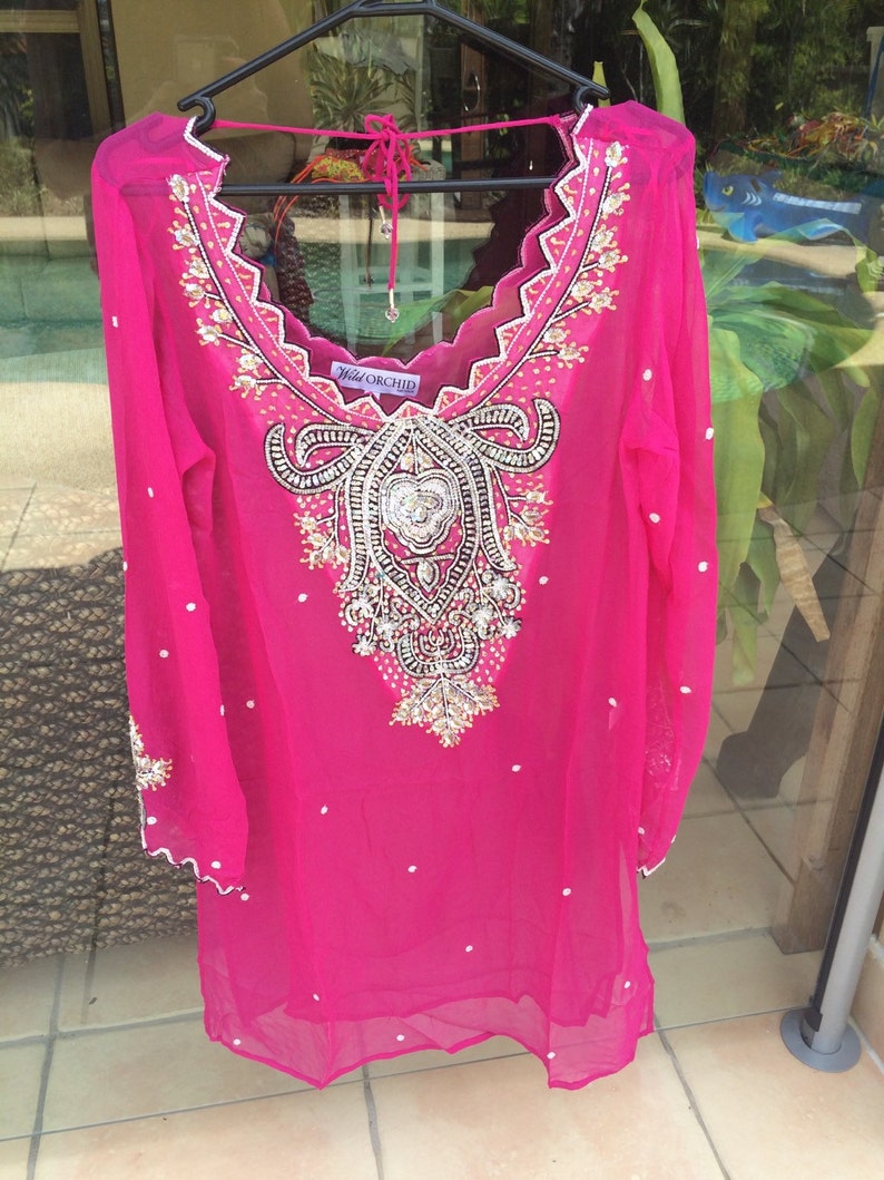 Sheer chiffon embellished kaftan