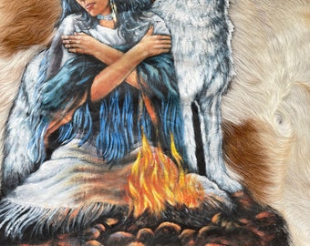 Handpainted - a girl and her wolf.