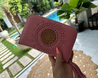 pink leather wallet