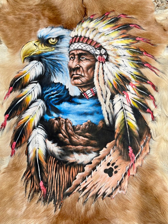ネイティブ・アナリカン・インディアンの酋長。手描きのヤギ皮 - Etsy 日本