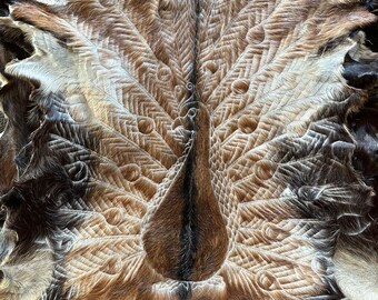 Peacock design Handcarved goat skin