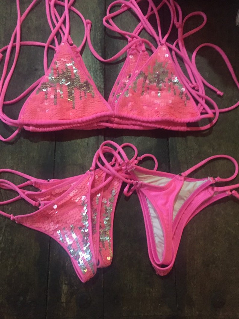 Pink shimmer bikinis Etsy