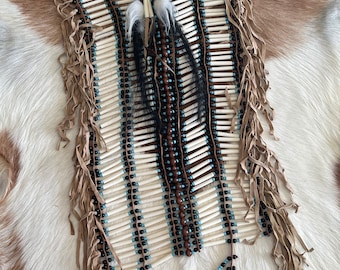 native amarican  bone and suede Indian chest piece.