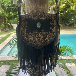 BOHEMIAN FRINGED MINI BUCKET BAG (BLACK)