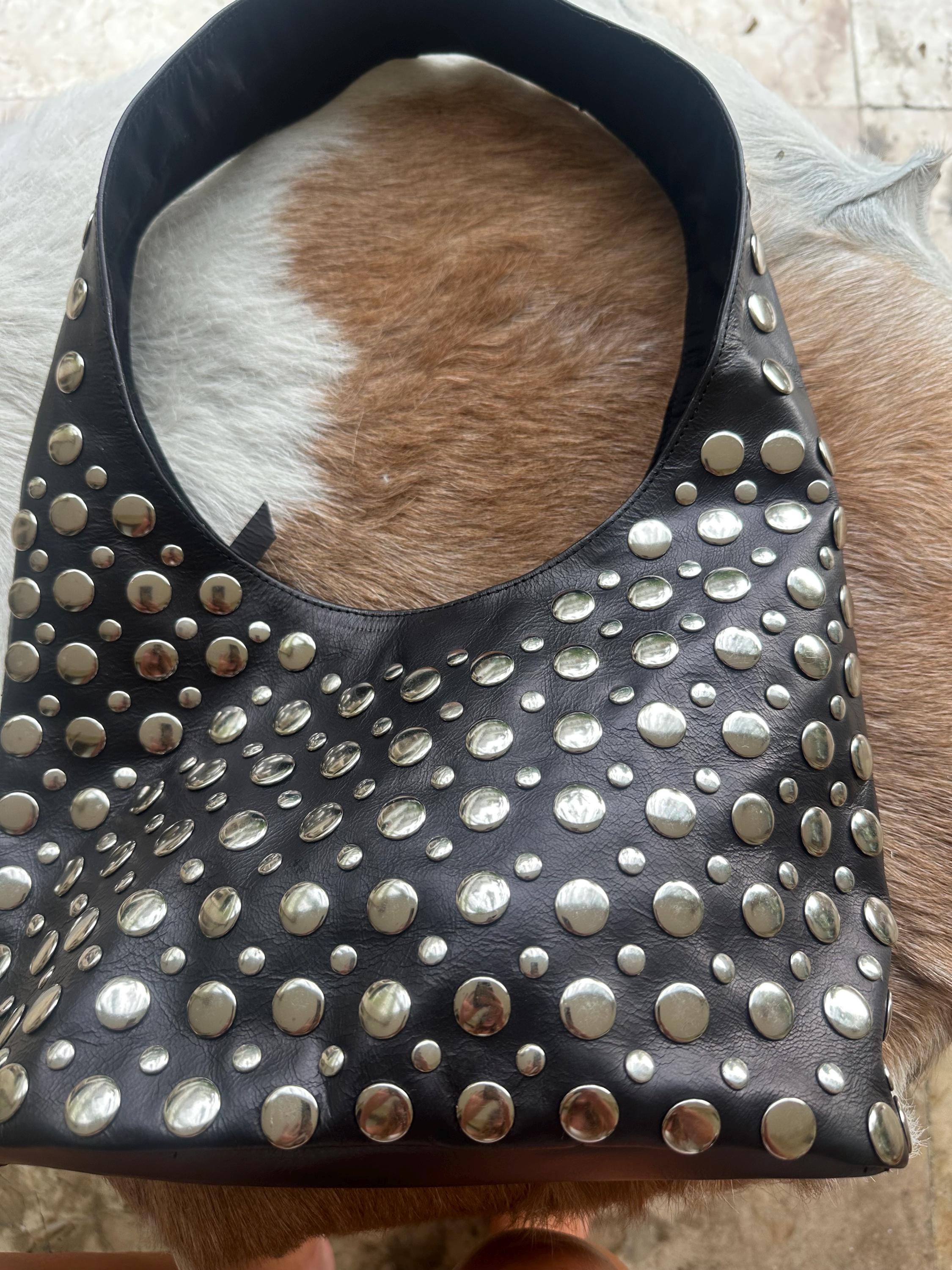 Black Studded Shoulder Bag - Etsy