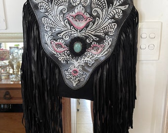 Black handpainted boho gypsy bag