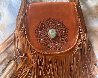 brown leather tassel bag