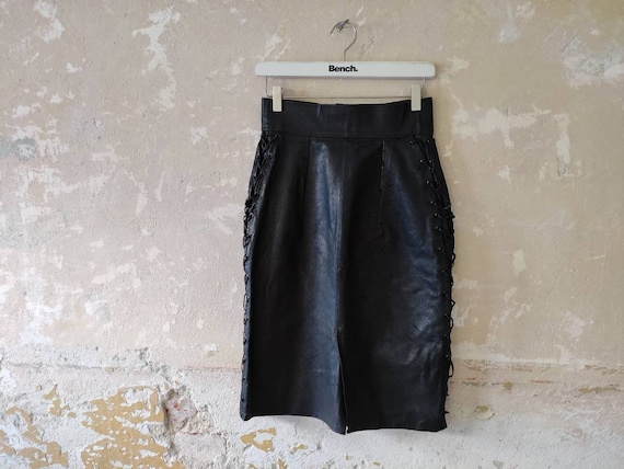 tailored skirt Black vintage leather skirt leather midi skirt