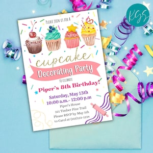 Invitation modifiable de fête de décoration de petit gâteau, invitation d'anniversaire de petit gâteau, modifiable dans la toile