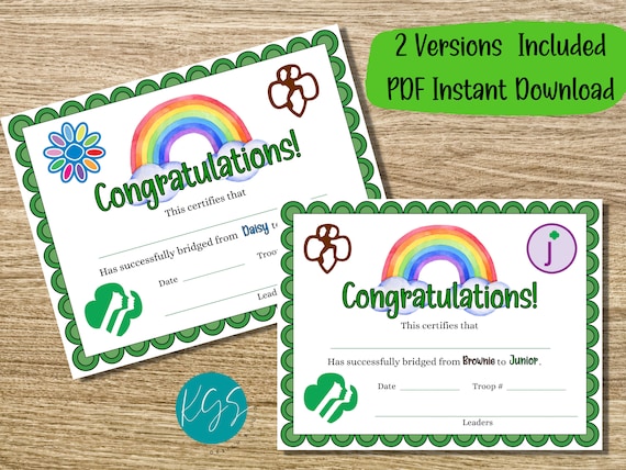 Girl Scout Bridging Certificate Daisy to Brownie Brownie to - Etsy