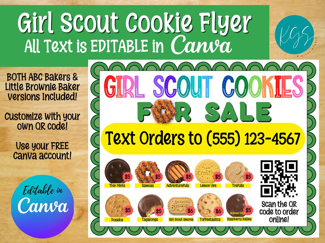 Girl Scout Cookie Sales Flyer Editable Canva Template - Etsy