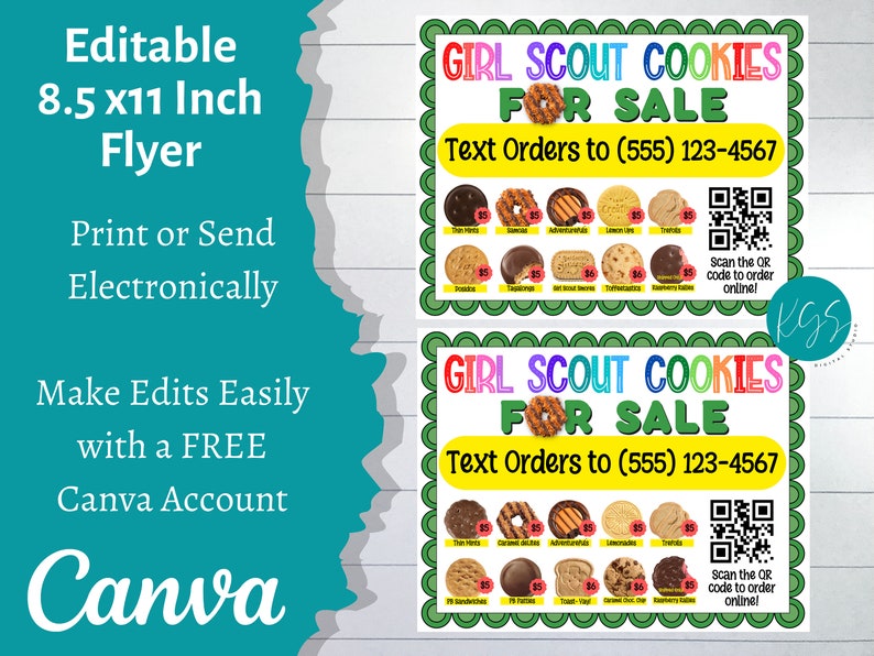 Girl Scout Cookie Sales Flyer Editable Canva Template - Etsy