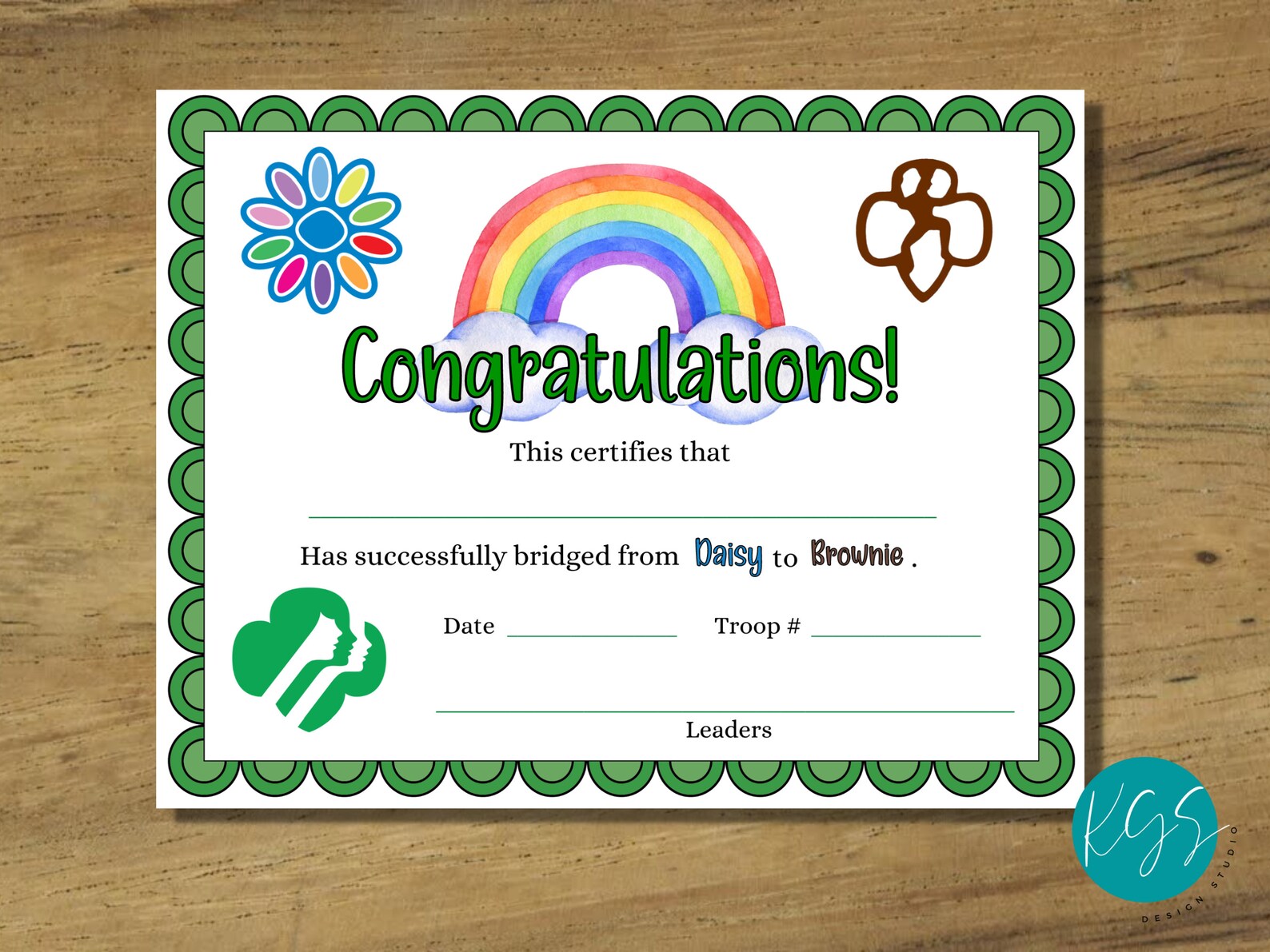 Girl Scout Bridging Certificate Daisy to Brownie Brownie to - Etsy