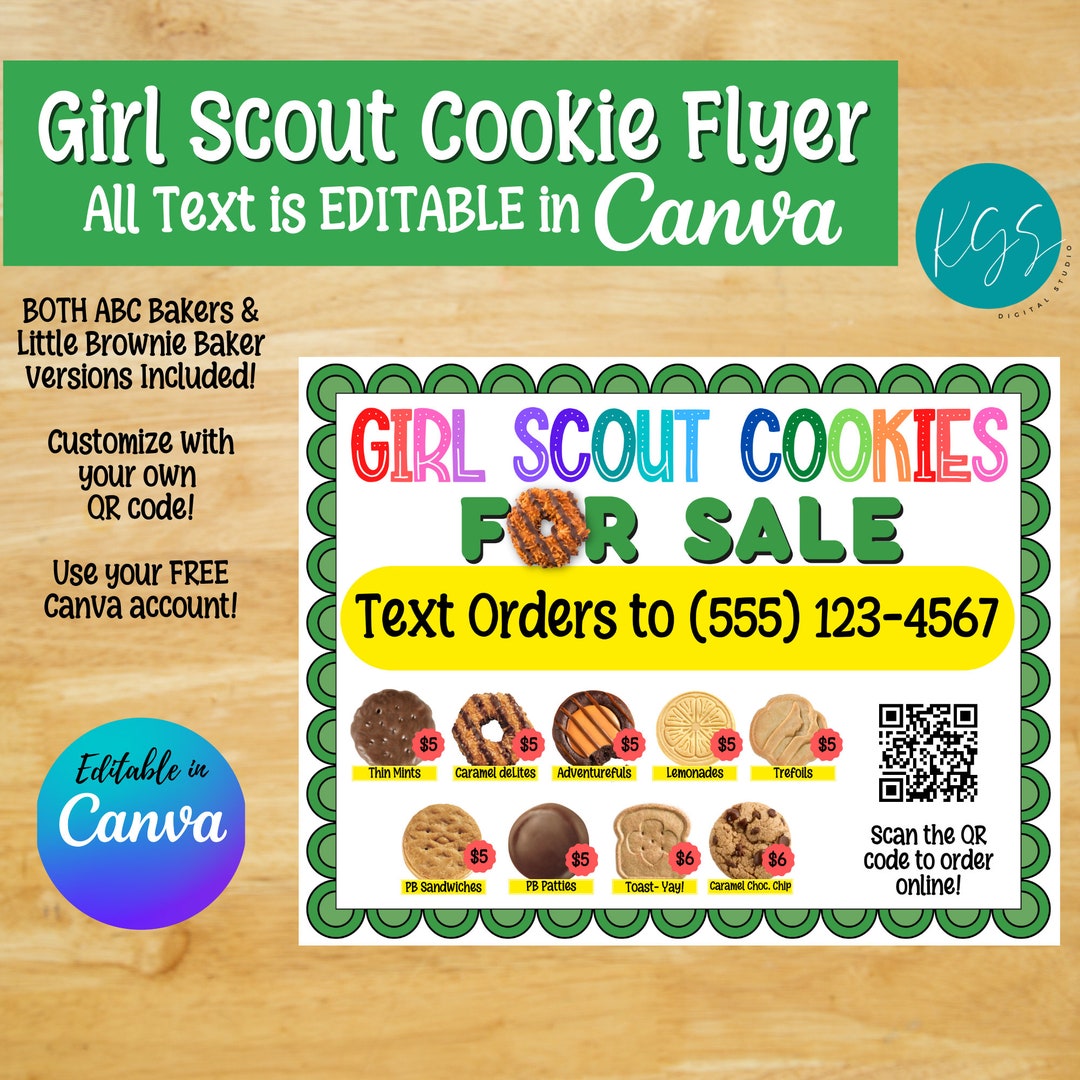 Girl Scout Cookie Sales Flyer, Editable Canva Template, Editable Cookie ...