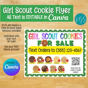 Girl Scout Cookie Sales Flyer, Editable Canva Template, Editable Cookie Sales Flyer, LBB and ABC Bakers Included