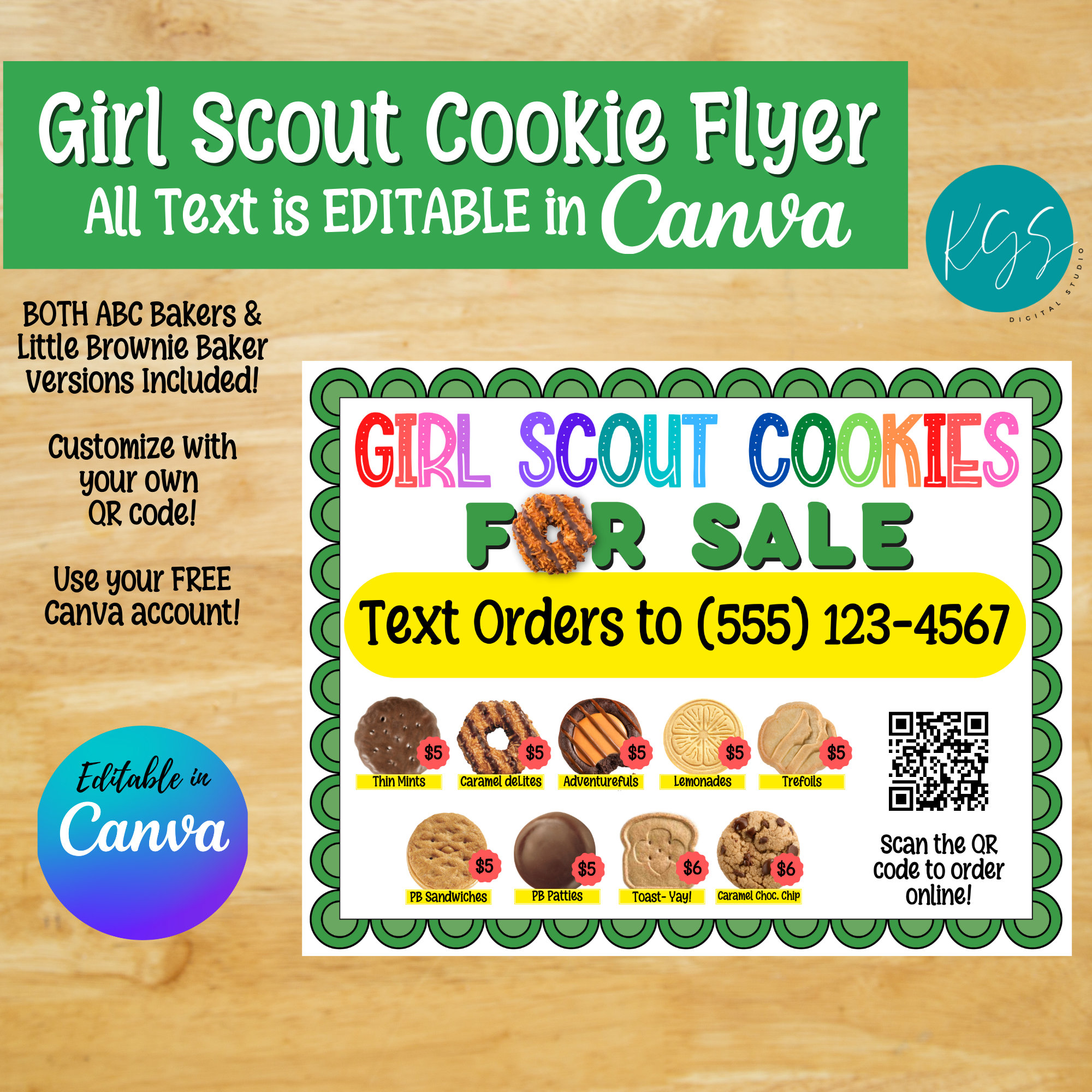 Girl Scout Cookie Sales Flyer, Editable Canva Template, Editable Cookie